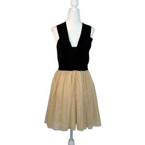 Black & Gold Windsor Backless Party Dress With Glitter Tulle Overlay Size L